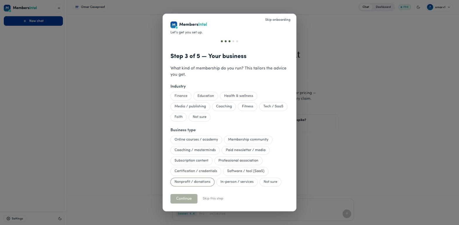 Onboarding step 3 — Your business